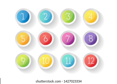 Creative vector illustration of number bullet points set 1 to 12. Bright cartoon style