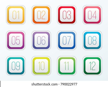 Creative vector illustration of number bullet points set 1 to 12 isolated on transparent background. Art design. Flat color gradient web icons template. Abstract concept graphic element.