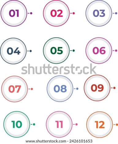 Creative vector illustration of number bullet points set 1 to 12 isolated on transparent background. Art design. Flat color gradient web icons template. Abstract concept graphic element
