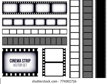 Creative vector illustration of old retro film strip frame set isolated on transparent background. Art design reel cinema filmstrip template. Abstract concept graphic element.