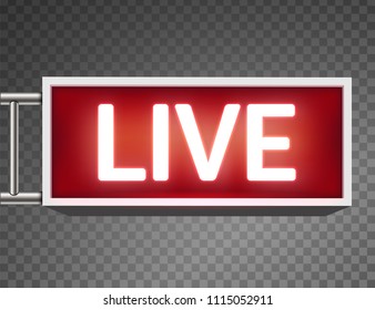 Creative vector illustration of on air live glowing sign isolated on background. Art design tv, radio station, broadcast symbol. Lit on warning board message. Abstract concept graphic element