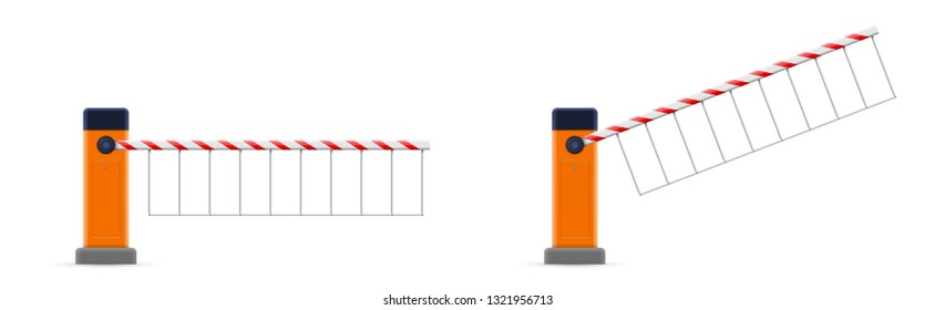 Creative vector illustration of open, closed parking car barrier gate set with stop sign isolated on transparent background. Art design street road stop border. Abstract concept graphic element