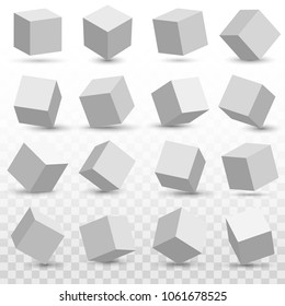 Creative vector illustration of perspective projections 3d cube model icons set with a shadow isolated on transparent background. Art design geometric surfac rotate. Abstract concept graphic element