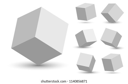 Creative vector illustration of perspective projections 3d cube model icons set with a shadow isolated on transparent background. Art design geometric surfac rotate. Abstract concept graphic element