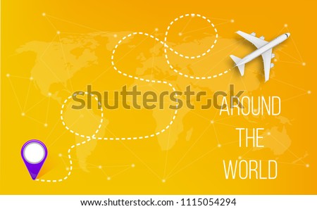 Creative vector illustration of plane with dashed path lines isolated on background. Art design airplane sky route. Abstract concept graphic element for air transportation presentation