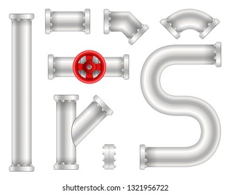 Creative vector illustration of plastic water, oil, gas pipeline, pipes sewage isolated on transparent background. Art design abstract concept graphic ells, gate valve, fittings, faucet element