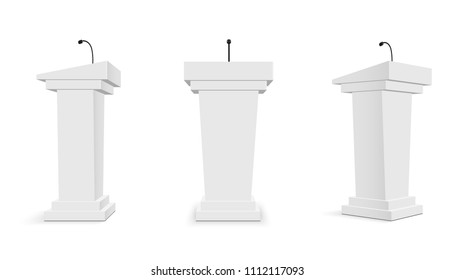 Creative vector illustration of podium tribune with microphones isolated on transparent background. Art design rostrum stands. Abstract concept graphic element for business presentation, conference