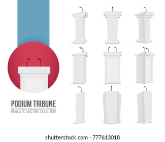 Creative vector illustration of podium tribune with microphones isolated on transparent background. Art design rostrum stands. Abstract concept graphic element for business presentation, conference.