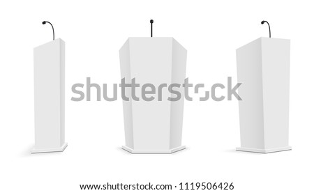 Creative vector illustration of podium tribune with microphones isolated on transparent background. Art design rostrum stands. Abstract concept graphic element for business presentation, conference