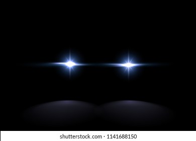 Creative vector illustration of police car silhouette headlights, blinking isolated on transparent background. Glowing headlamp. Red, blue siren lights. Art design. Abstract concept graphic element