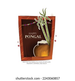 Creative vector illustration of Pongal Festival greeting background.