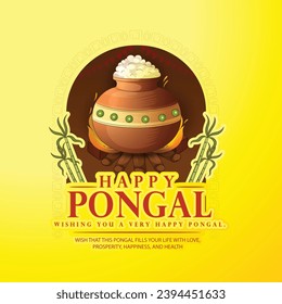 Creative vector illustration of Pongal Festival greeting background.