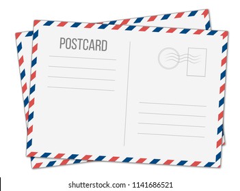 Creative vector illustration of postcard isolated on transparent background. Postal travel card art design. Blank airmail mockup template. Abstract concept graphic element