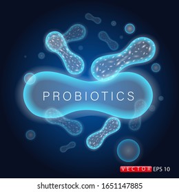 Creative vector illustration of probiotic bacteria. Art design microscopic bacteria close up. The concept of healthy eating ingredient for medicinal purposes. Vector. EPS 10