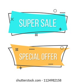 Creative vector illustration of promotion ribbon banner isolated on transparent background. Art design flat linear badge. Abstract concept scroll, price tag, sticker, sale poster graphic element