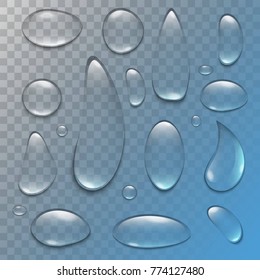 Creative vector illustration of pure clear water rain drops isolated on transparent background. Realistic clear vapor bubbles art design. Abstract concept graphic element.