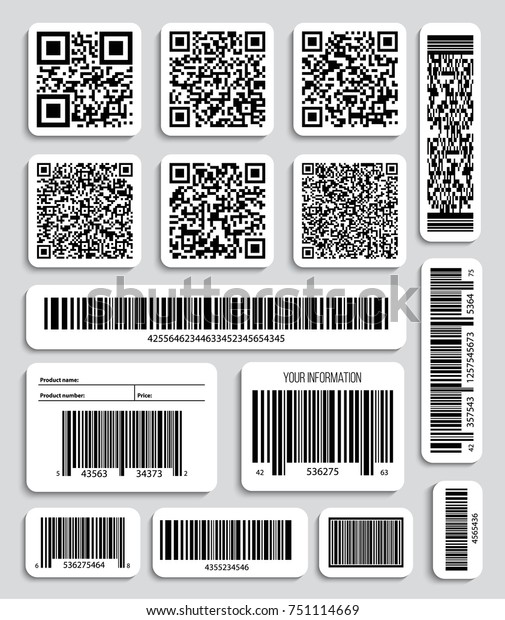 Creative vector\
illustration of QR codes, packaging labels, bar code on stickers.\
Identification product scan data in shop. Art design. Abstract\
concept graphic\
element.
