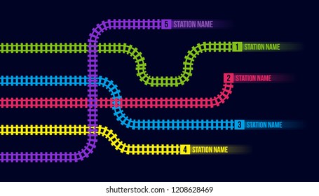 Creative Vector Illustration Of Railway Station Map, Metro Road Infographic, Train Railroad Route Rail Track, Isolated On Transparent Background. Art Design Template. Abstract Concept Graphic Element