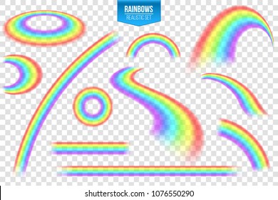 Creative vector illustration of rainbows in different shape isolated on transparent background. Fantasy art design. Spectrum pattern. Abstract concept graphic element. Gay, LGBT, homosexual symbols.