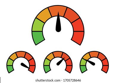 Creative vector illustration of rating customer satisfaction meter. Different emotions art design from red to green. Abstract concept graphic element of tachometer, speedometer, indicators.