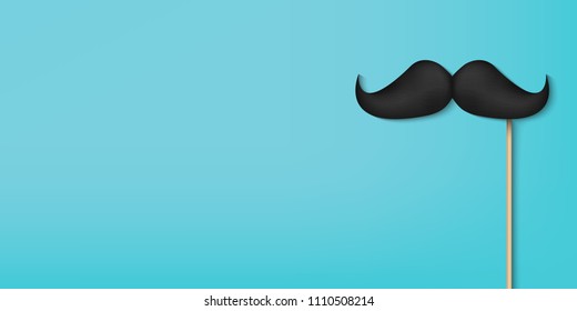 Creative vector illustration of realistic black mustaches on plastic stick isolated on transparent background. Retro vintage art design. Fashionable old facial hair. Abstract concept graphic element