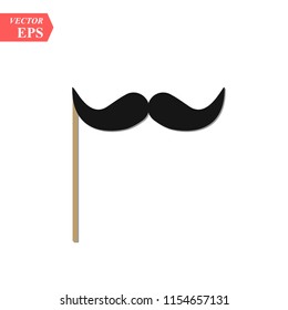 Creative vector illustration of realistic black mustaches on plastic stick isolated on transparent background. Retro vintage art design. Fashionable old facial hair. concept graphic element. eps10