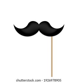 Creative vector illustration of realistic black mustaches on plastic stick isolated on transparent background. Retro vintage art design. Fashionable old facial hair. Abstract concept graphic element.E