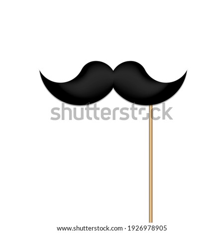 Creative vector illustration of realistic black mustaches on plastic stick isolated on transparent background. Retro vintage art design. Fashionable old facial hair. Abstract concept graphic element.E