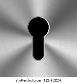 Creative vector illustration of realistic bright glossy metal keyhole isolated on transparent background. Art design silhouette for key. Abstract concept graphic element