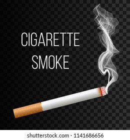 Creative vector illustration of realistic cigarette smoke isolated on transparent background. Art design different stages of burn. Abstract concept graphic element