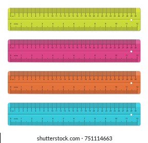 Creative vector illustration of realistic colorful rulers isolated on background. Art design measuring tool supplies. Abstract concept graphic element.