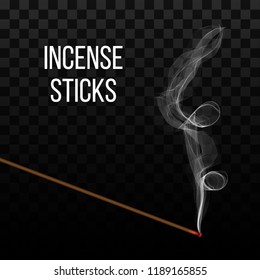 Creative vector illustration of realistic incense stick aroma with smoke isolated on transparent background. Art design incense burning. Abstract concept Chinese New Year graphic element