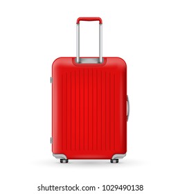 Creative vector illustration of realistic large polycarbonate travel plastic suitcase with wheels isolated on transparent background. Art design traveler luggage. Abstract concept graphic element