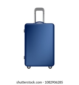 Creative vector illustration of realistic large polycarbonate travel plastic suitcase with wheels isolated on transparent background.