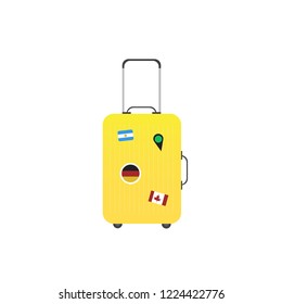 Creative vector illustration of realistic large polycarbonate travel plastic suitcase with wheels isolated on transparent background. Art design traveler luggage. Abstract concept graphic element