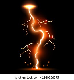Creative vector illustration of realistic lightnings set isolated on transparent background. Art design thunder bolt, storm, sparkle magic effect. Abstract concept graphic electric energy element.