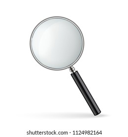 Creative vector illustration of realistic magnifying glass isolated on transparent background. Art design search, inspection symbol. Abstract concept magnifier zoom, tool with hand lens element
