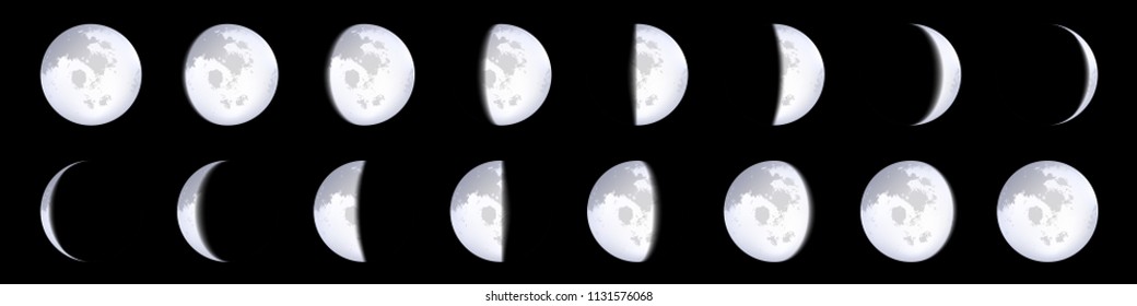 Creative vector illustration of realistic moon phases schemes isolated on transparent background. Art design lunar calendar. Different stages of moonlight activity. Abstract concept graphic element.