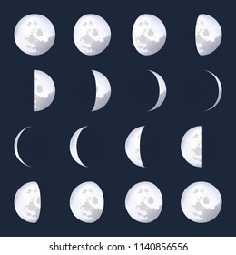 Creative vector illustration of realistic moon phases schemes isolated on transparent background. Art design lunar calendar. Different stages of moonlight activity. Abstract concept graphic element.