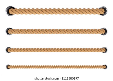 Creative vector illustration of realistic nautical twisted rope knots, loops for decoration and covering isolated on transparent background. Retro vintage art design. Abstract concept graphic element