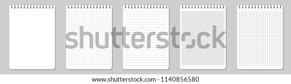 Creative vector illustration of realistic\
notebooks lined and dots paper page isolated on transparent\
background. Art design clean spiral notepad blank mockup template.\
Abstract graphic\
element