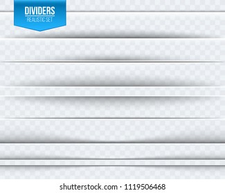 Creative vector illustration of realistic paper shadow dividers isolated on transparent background. Art design effect set. Abstract concept graphic element