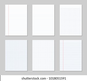 Creative Vector Illustration Of Realistic Square, Lined Paper Blank Sheets Set Isolated On Transparent Background. Art Design Lines, Grid Page Notebook With Margin. Abstract Concept Graphic Element