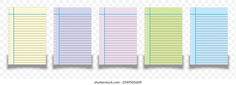 Creative vector illustration of realistic square, lined paper blank sheets set isolated on transparent background. Art design lines, grid page notebook with margin. EPS 10.