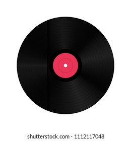 Creative vector illustration of realistic vinyl record disk in paper case box isolated on background. Front view. Art design blank LP music cover mockup template. Concept graphic disco party element