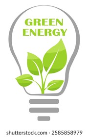 Creative vector illustration representing green energy with a light bulb and green leaves combined in an eco-friendly theme