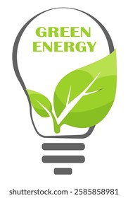 Creative vector illustration representing green energy with a light bulb and green leaves combined in an eco-friendly theme