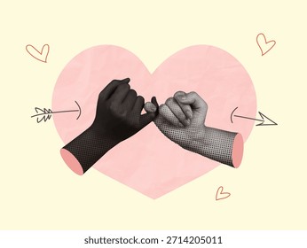 A creative Vector illustration representing love and connection through hands making a pinky promise within a heart shape.