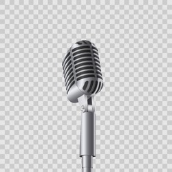 Creative Vector Illustration Of Retro Vintage Concert Microphones On Stand Isolated On Transparent Background. Art Design. Abstract Concept Graphic Music Element.
