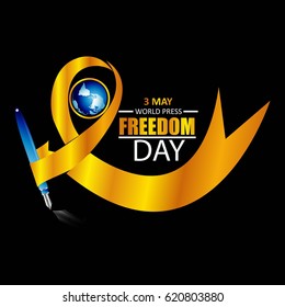 Creative Vector illustration of a ribbon for World Press Freedom Day in black background.